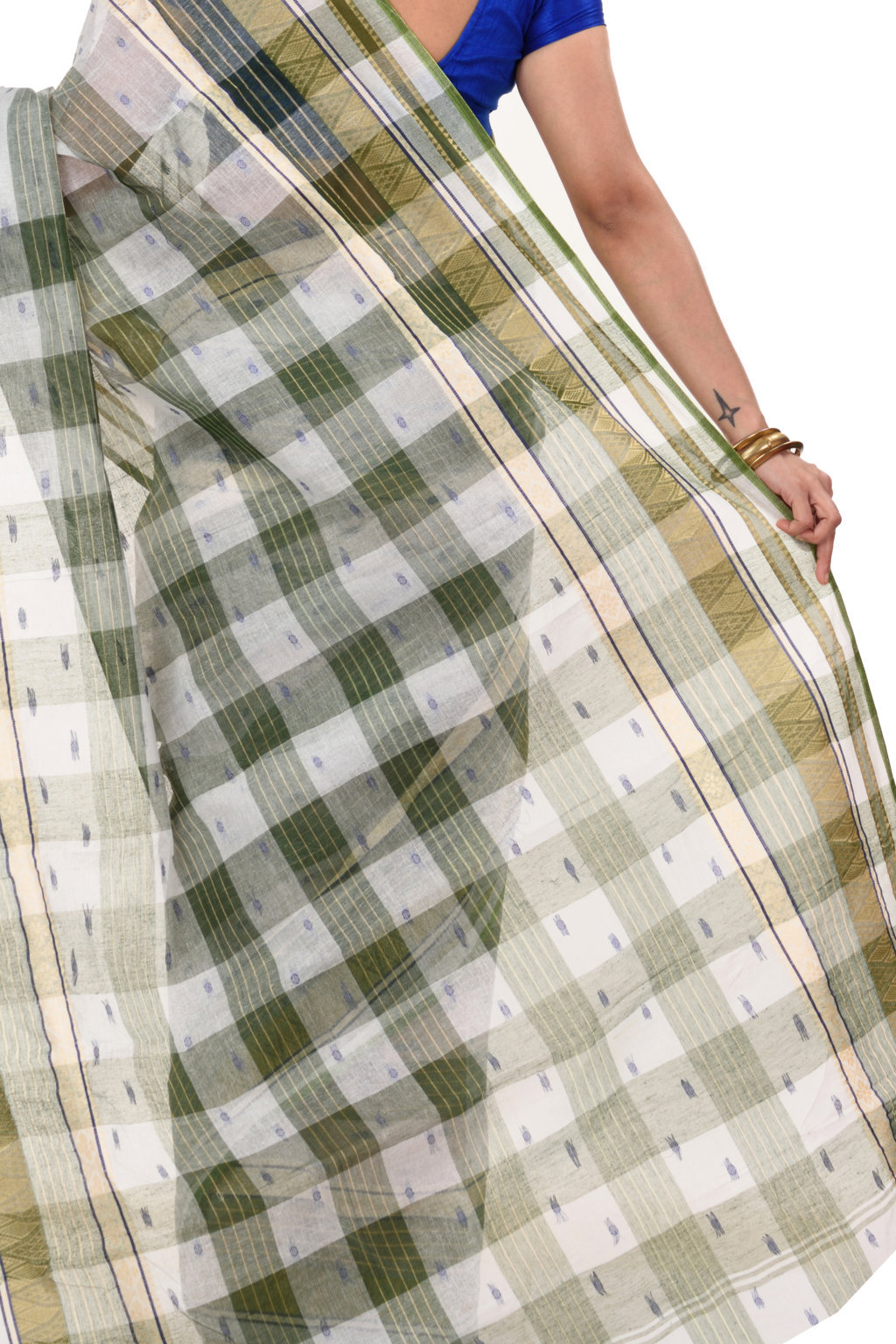Green Pure Cotton Naksi Katha Tant Saree (704)
